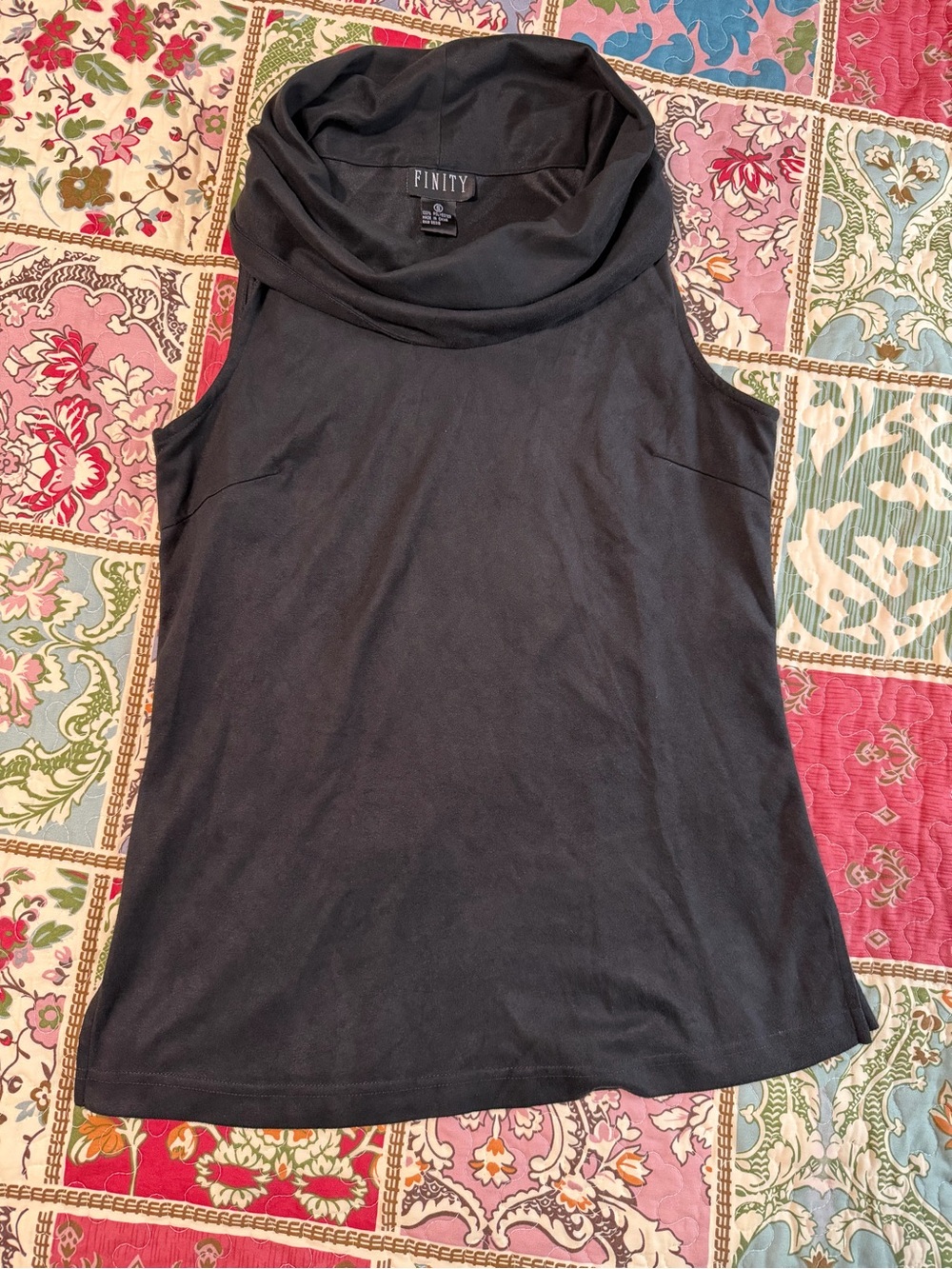 FINITY Black Faux Suede Sleeveless Cowl Neck Top S